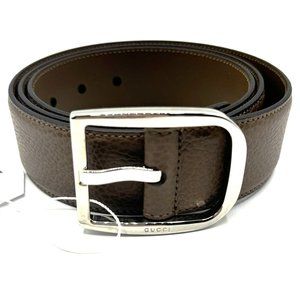 Gucci Brown Grained Leather Belt with Silver Hardware - 1.5" W Size 105 cm/42 in